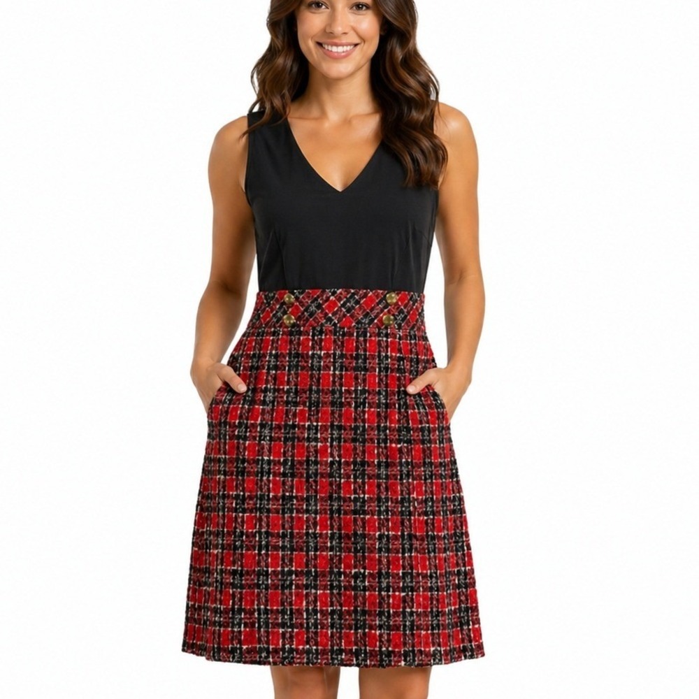 1901 Nordstrom Womens Navy Red Plaid Tweed VNeck Sheath Dress Size 12 AS420686MI